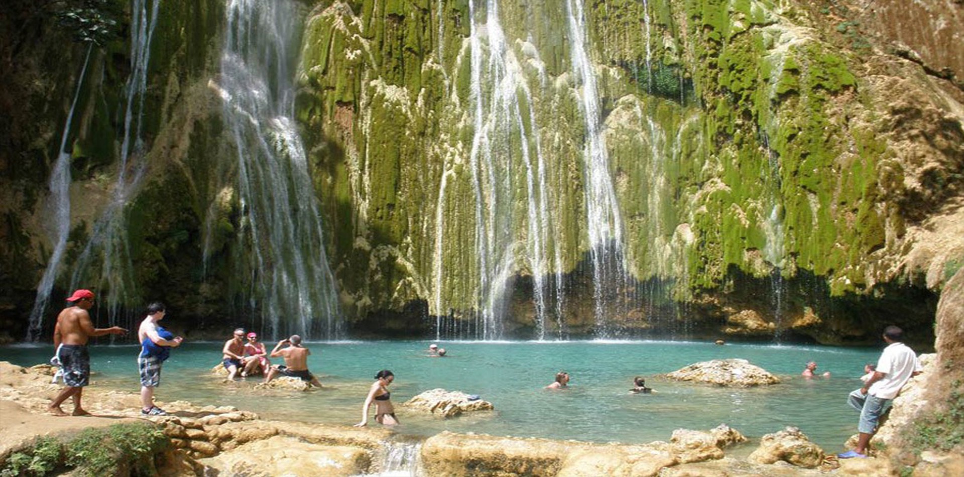 The El Limón waterfall falling into its pool in the hills above Las Terrenas